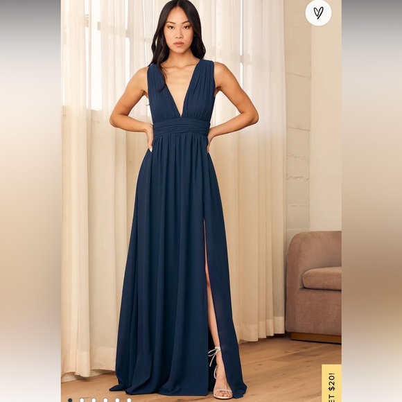 Navy Blue Long Lulus Dress - Picture 1 of 4